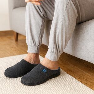 Men's Memory Foam Gray Slippers with Blue Lining